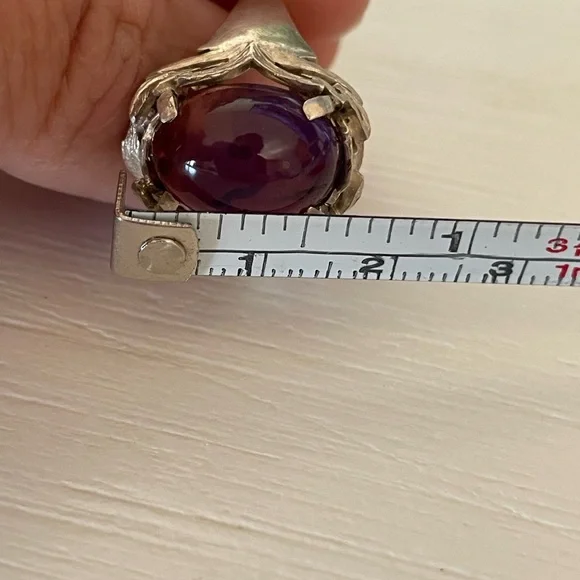 Vintage SA 925 Sterling Silver Amethyst Gemstone Dome Ring Medieval Style SZ 6.5 - Picture 11 of 11